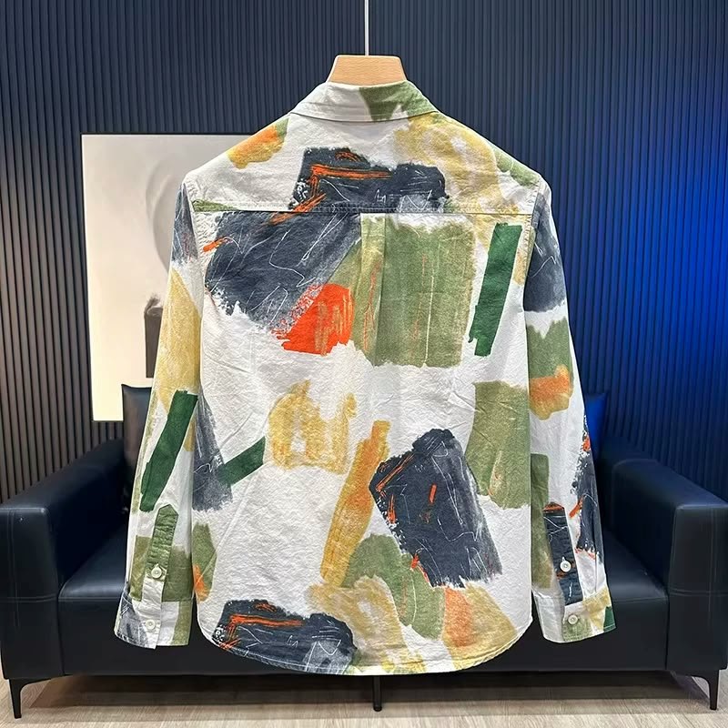 Forest Canvas shirt, back view showing the yoke and the brushstroke pattern across the full back.